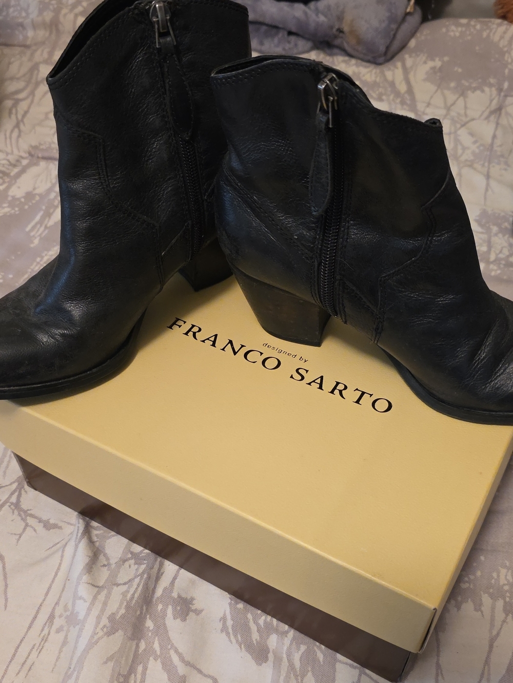 Franco Sarto Black Leather Ankle Booties with Side Zipper